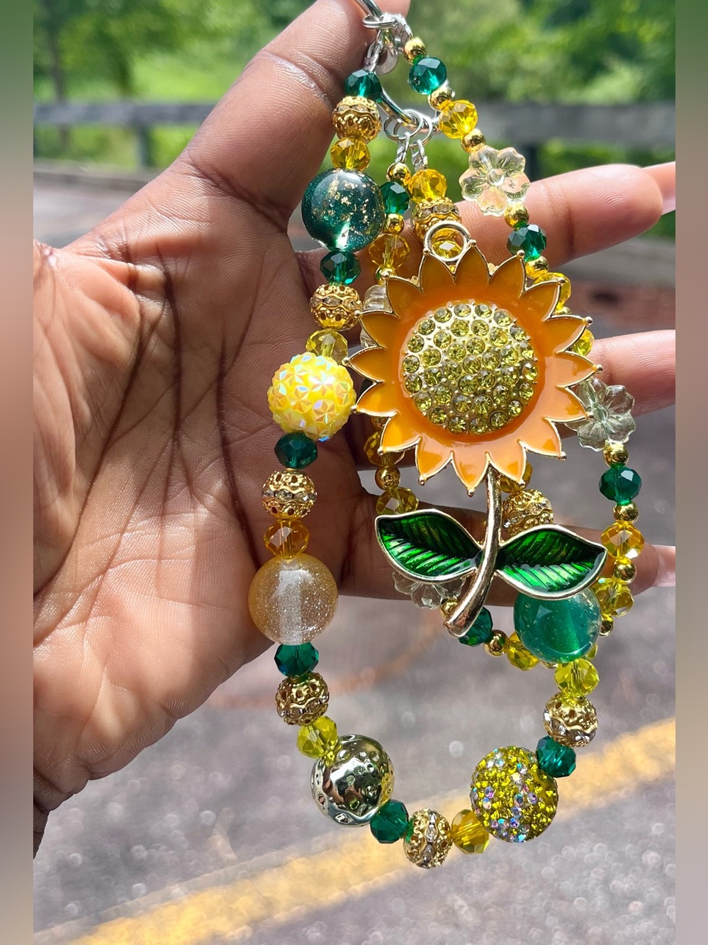Sunflower Beaded Bag Charm